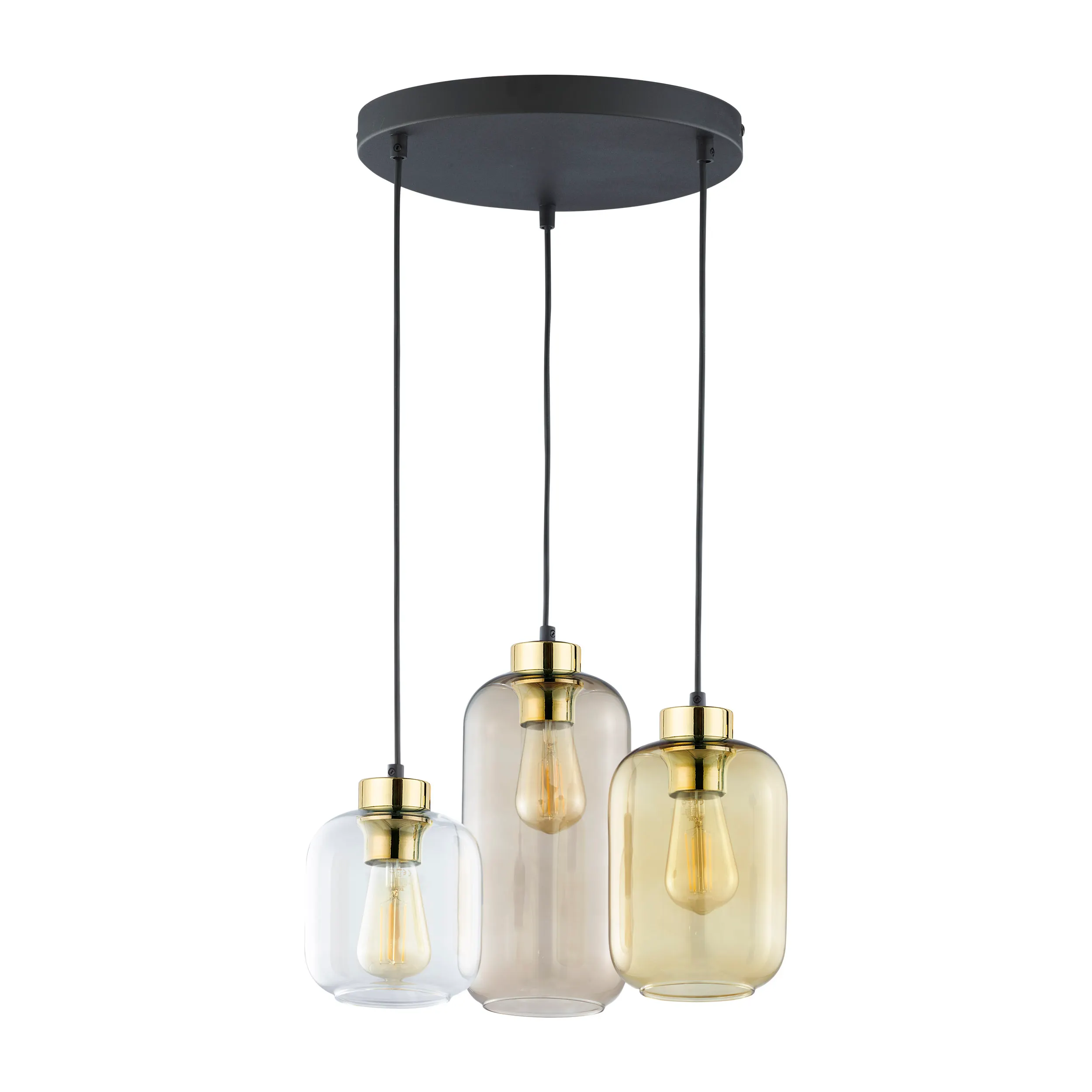 Lampa wisząca MARCO czarna ze złotymi elementami różnokolorowe transparentny bursztynowy brązowy klosze w różnych rozmiarach 100x37cm Lampa wisząca MARCO czarna ze złotymi elementami różnokolorowe transparentny bursztynowy brązowy klosze w różnych rozmiarach 100x37cm