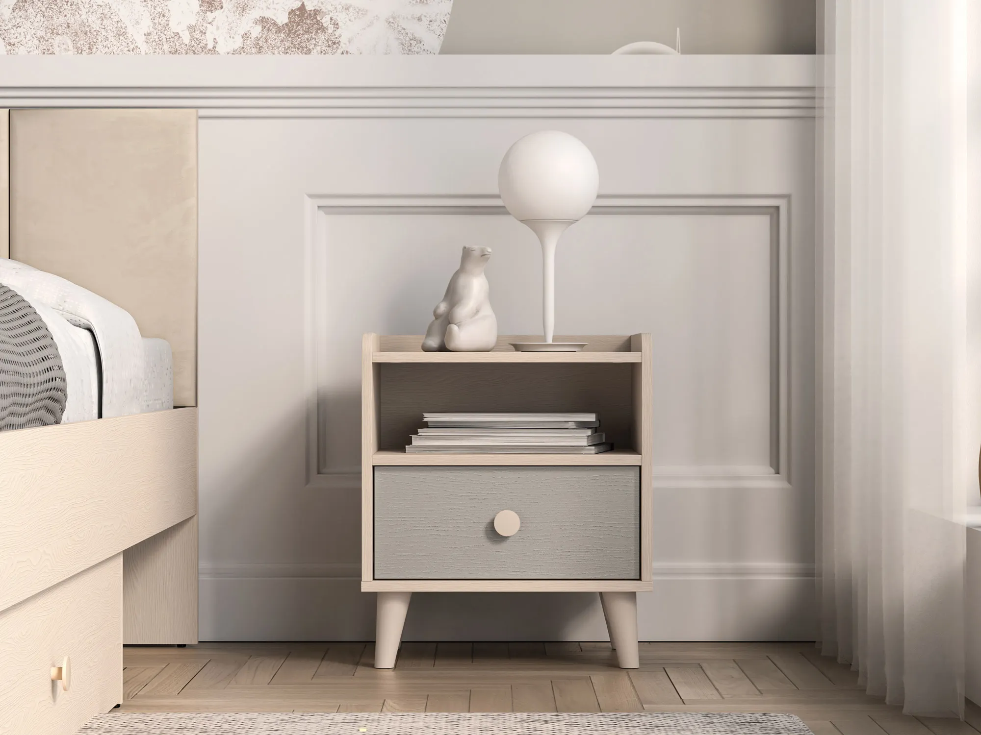 Szafka nocna z szufladą MEVEL 10 Piasek pustyni, szary pallad - 1MEVE10-002