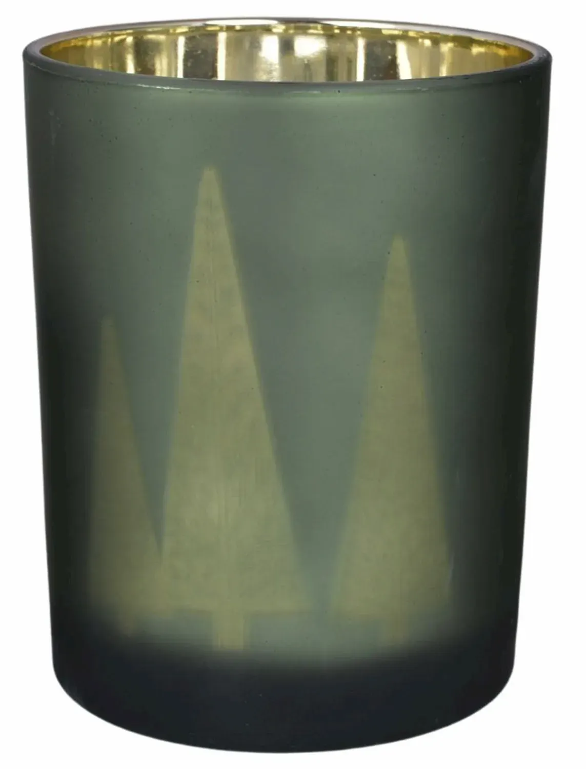 ŚWIECZNIK szklany Z CHOINKAMI średni 8328 zielono-złoty