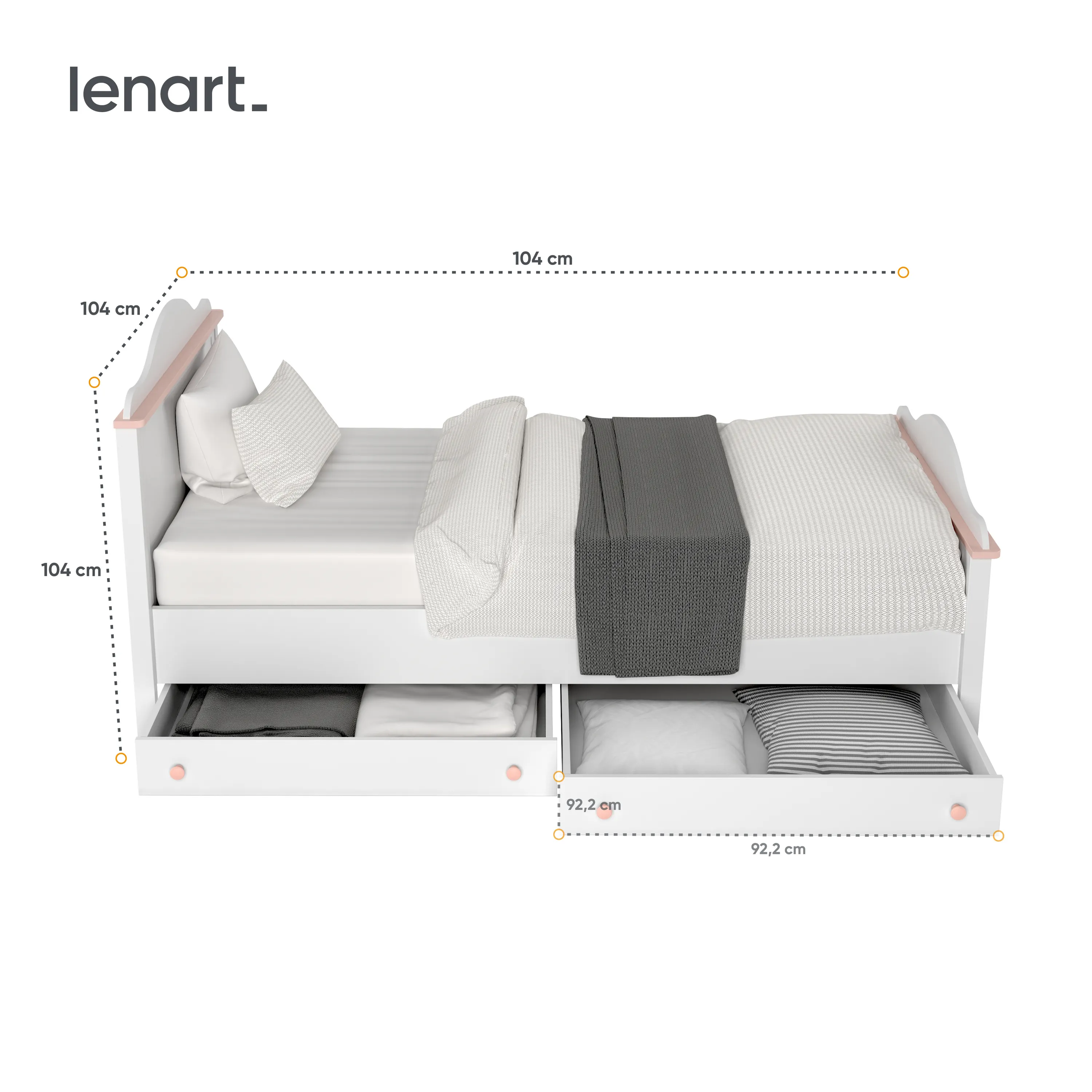 Łóżko z materacem LUNA LN-08 90x200 biało-różowe - LN8BR
