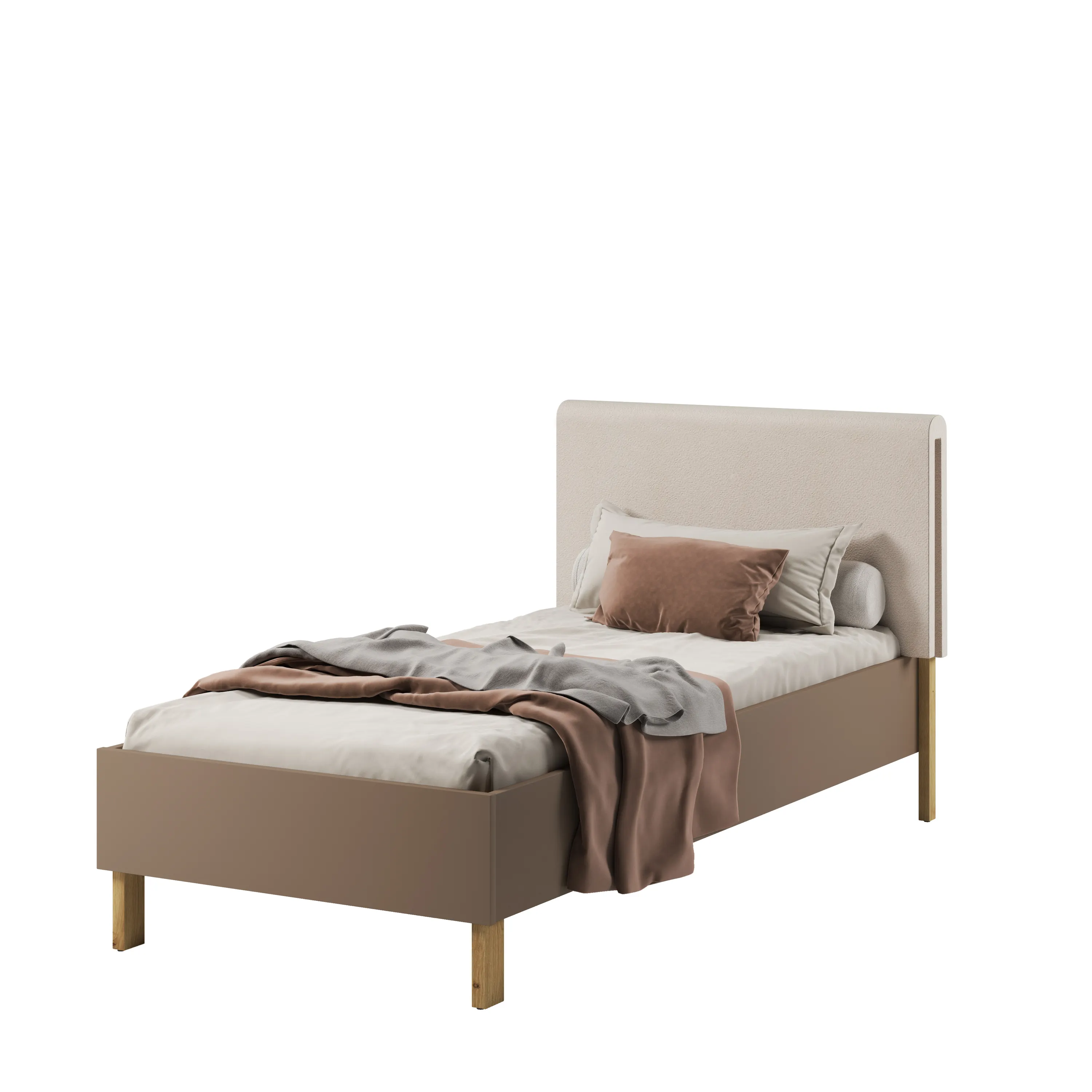 Łóżko ze stelażem Lenny LY-10 90x200 dąb artisan/beż - LY10ABT