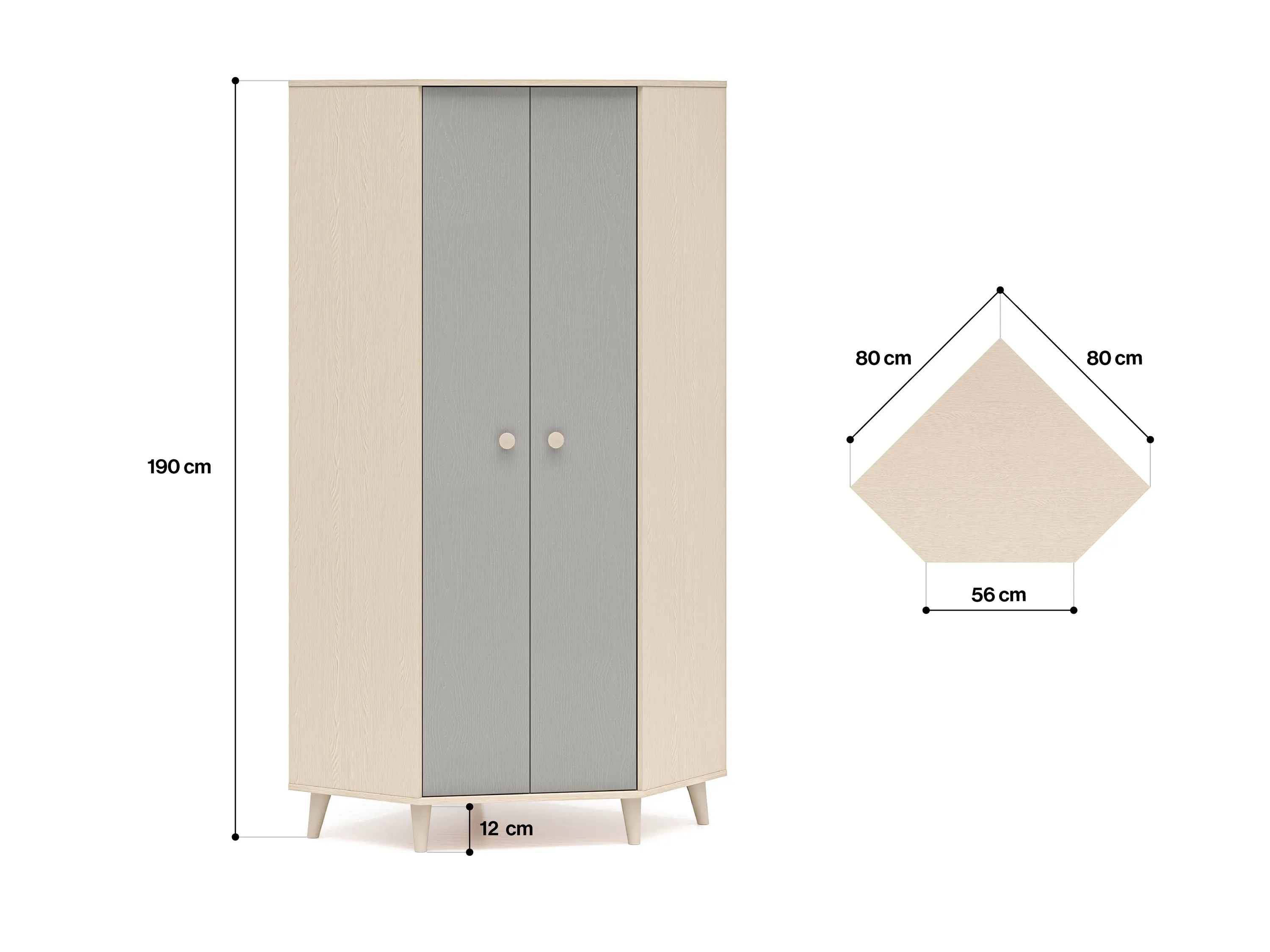 Szafa narożna 2-drzwiowa MEVEL 01 Piasek pustyni, szary pallad - 1MEVE01-002