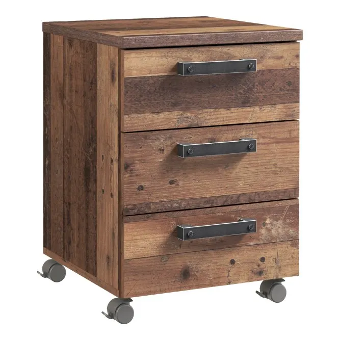 Kontener na kółkach CLIF z 3 szufladami - old wood vintage, beton