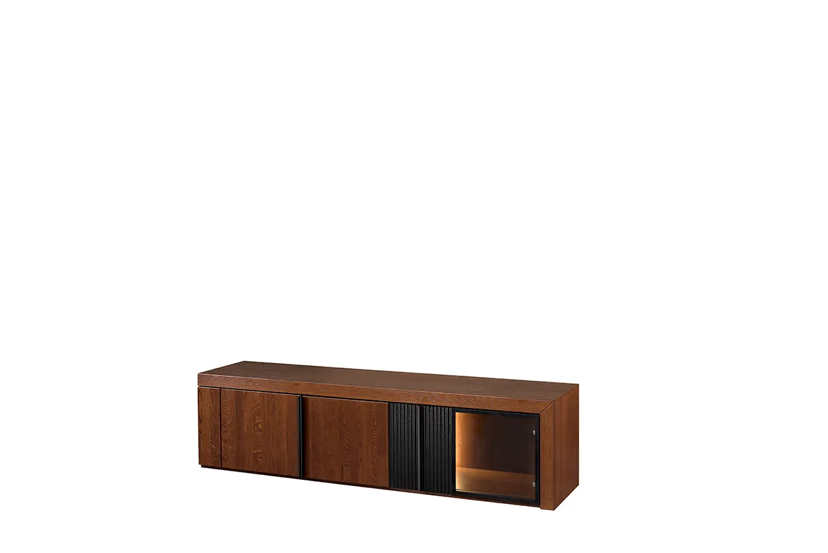Szafka 3-drzwiowa RTV PARIS 25 z przeszkleniem dąb antyczny czarny 182x47x42cm