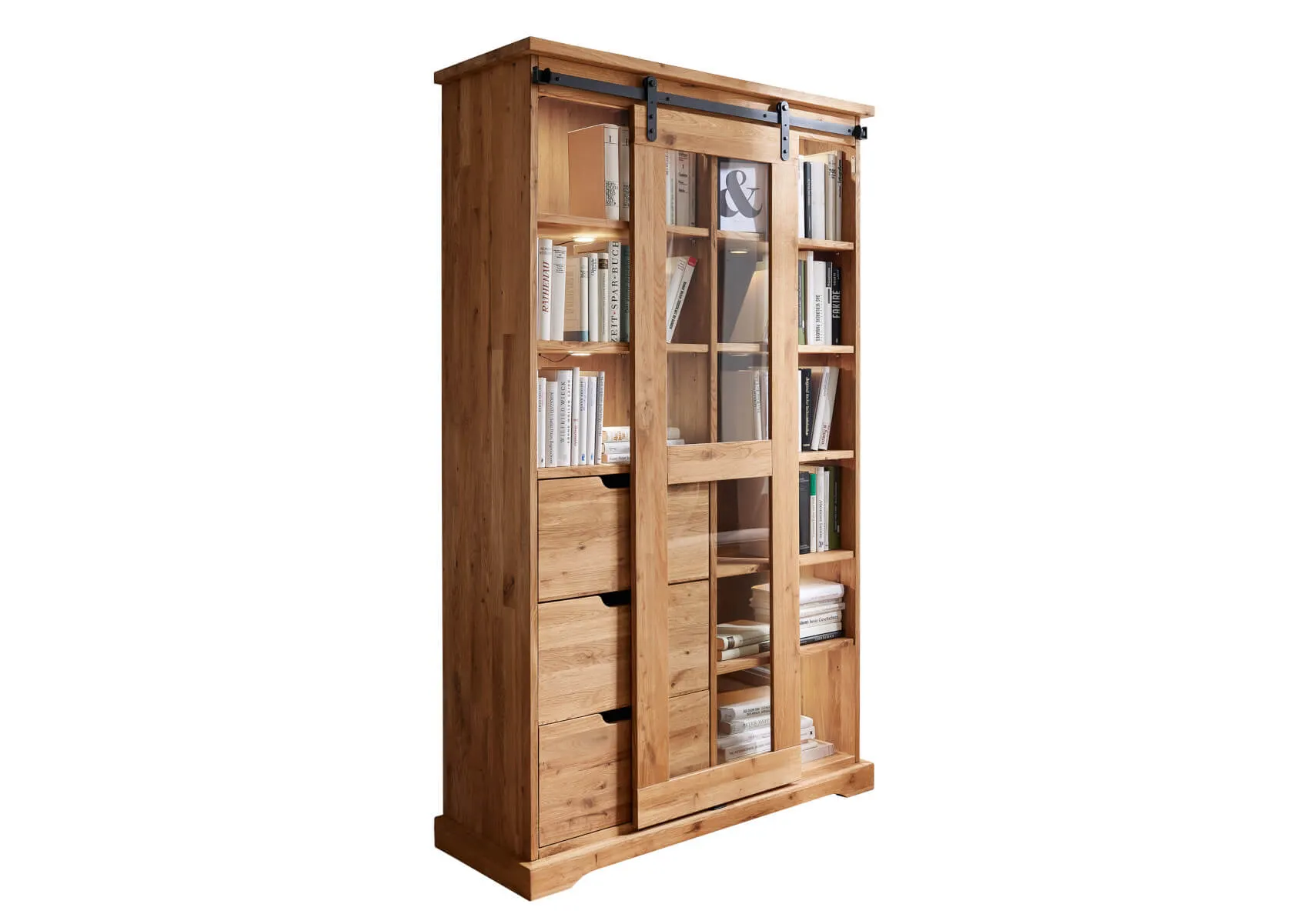 Witryna dębowa z przeszkleniem TIDY 102x179 z 3 szufladami, dąb olejowany - GK_1034240201