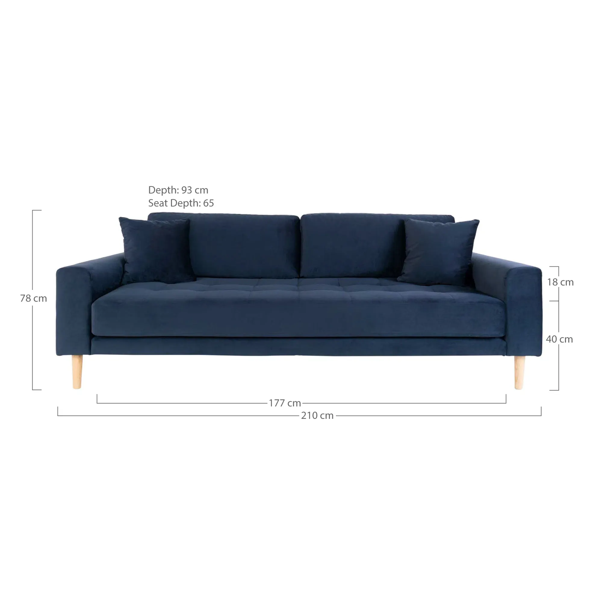 Sofa wypoczynkowa LIDO 3-osobowa 210 cm - ciemnoniebieski, naturalny - 1301443
