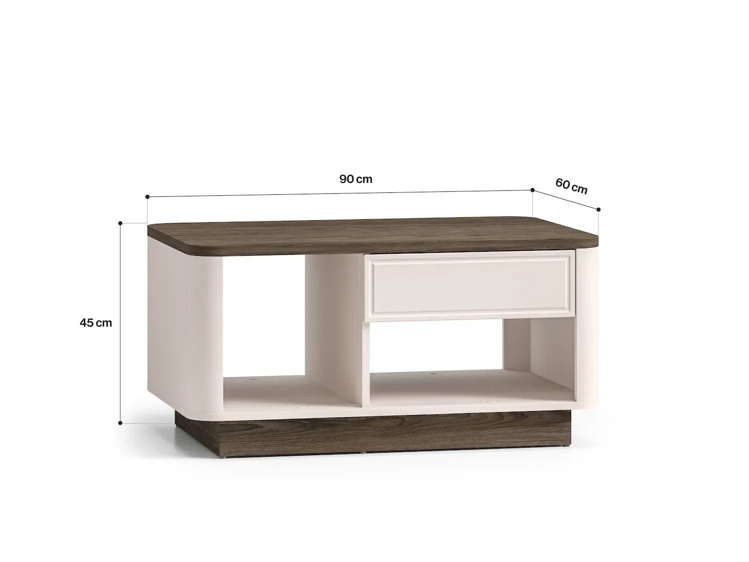 Stolik kawowy z szufladą i półką VILAVIO 06 dąb windmill cashmere cokół - 1VILA06-001