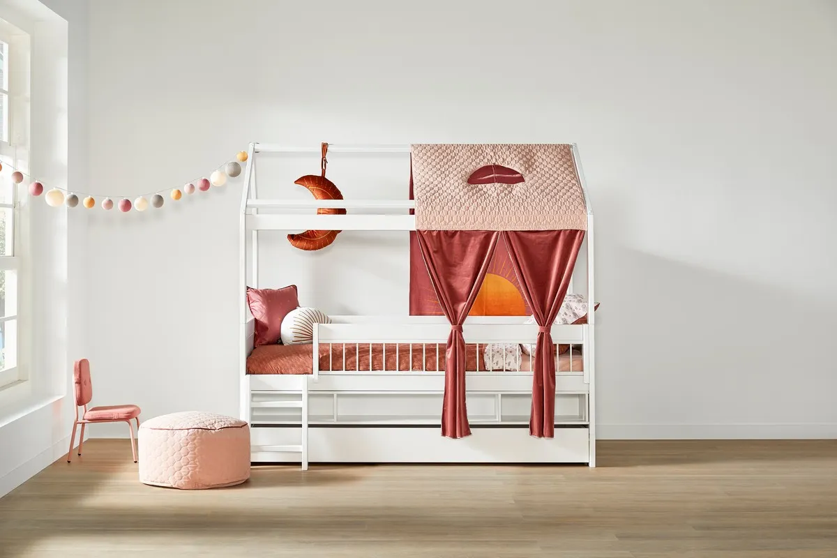 Łóżko dziecięce domek 90x200 drewniane SUNSET DREAM z akcesoriami - SUNSETDREAM1205