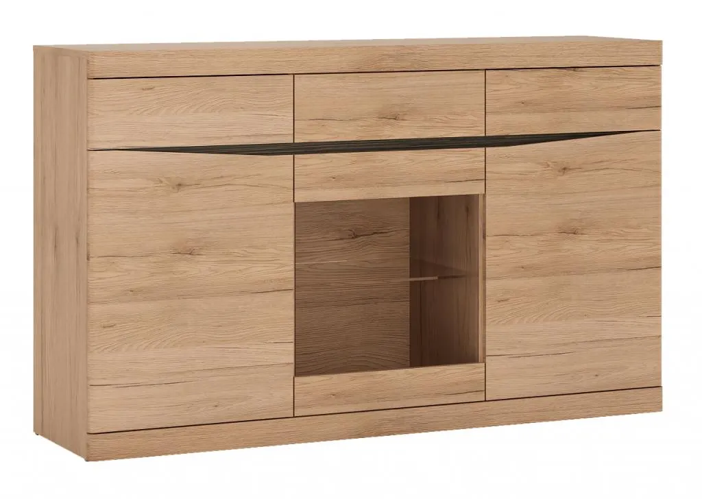 Komoda z witryną 3-drzwiowa z 3 szufladami SUMMER TYP 43 Dąb Sanremo jasny, Arusha Komoda z witryną 3-drzwiowa z 3 szufladami SUMMER TYP 43 Dąb Sanremo jasny, Arusha