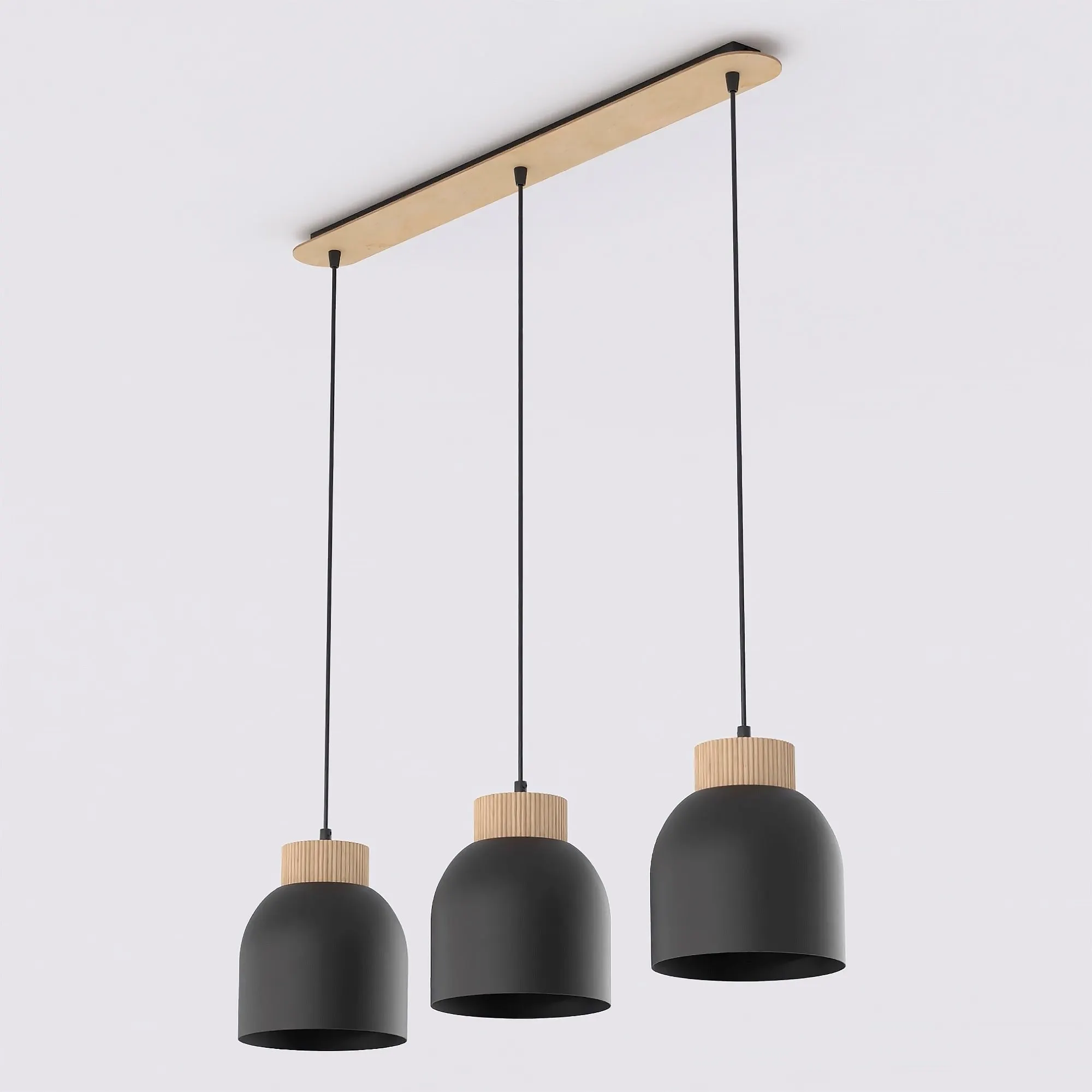 Lampa wisząca z drewnianym elementem VIGO 3 czarny naturalny