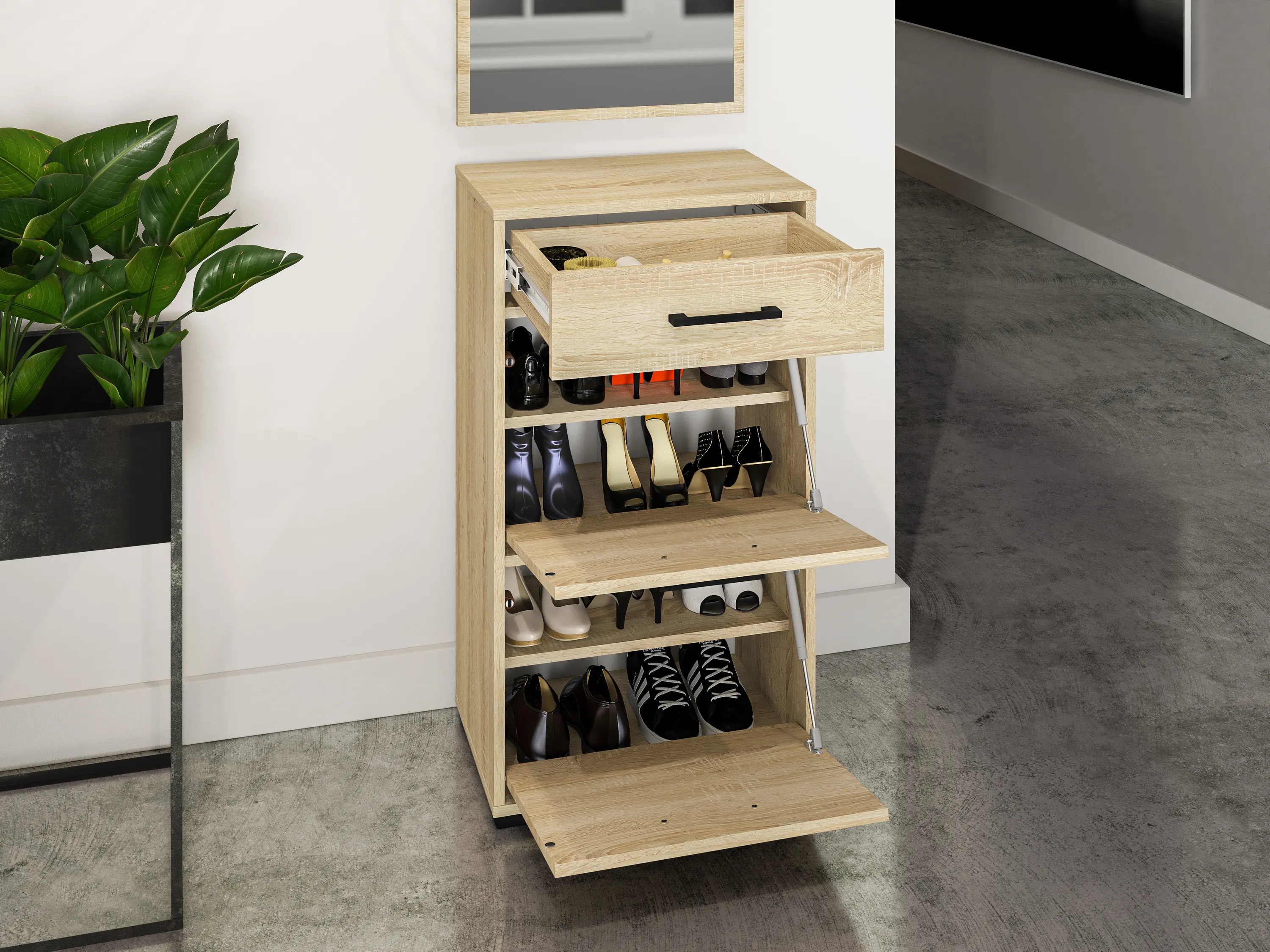 Szafka na buty z szufladą i 2 klapami Caro 09 Sonoma jasna 90x50x34 — zdjęcie 21