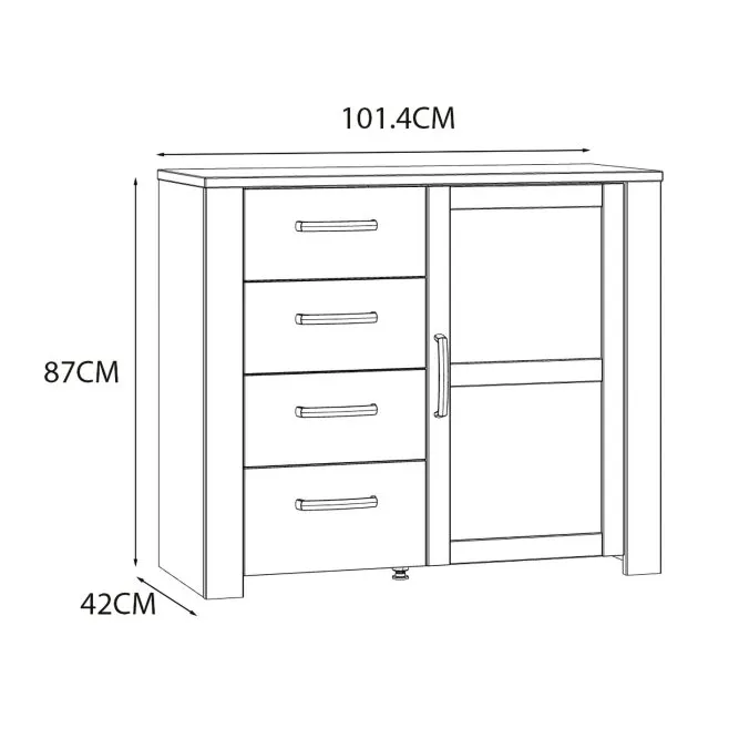 Komoda 1-drzwiowa z 4 szufladami L/R CHISBURY - dąb riviera, modrzew jasny sibu - BHLK222-M482