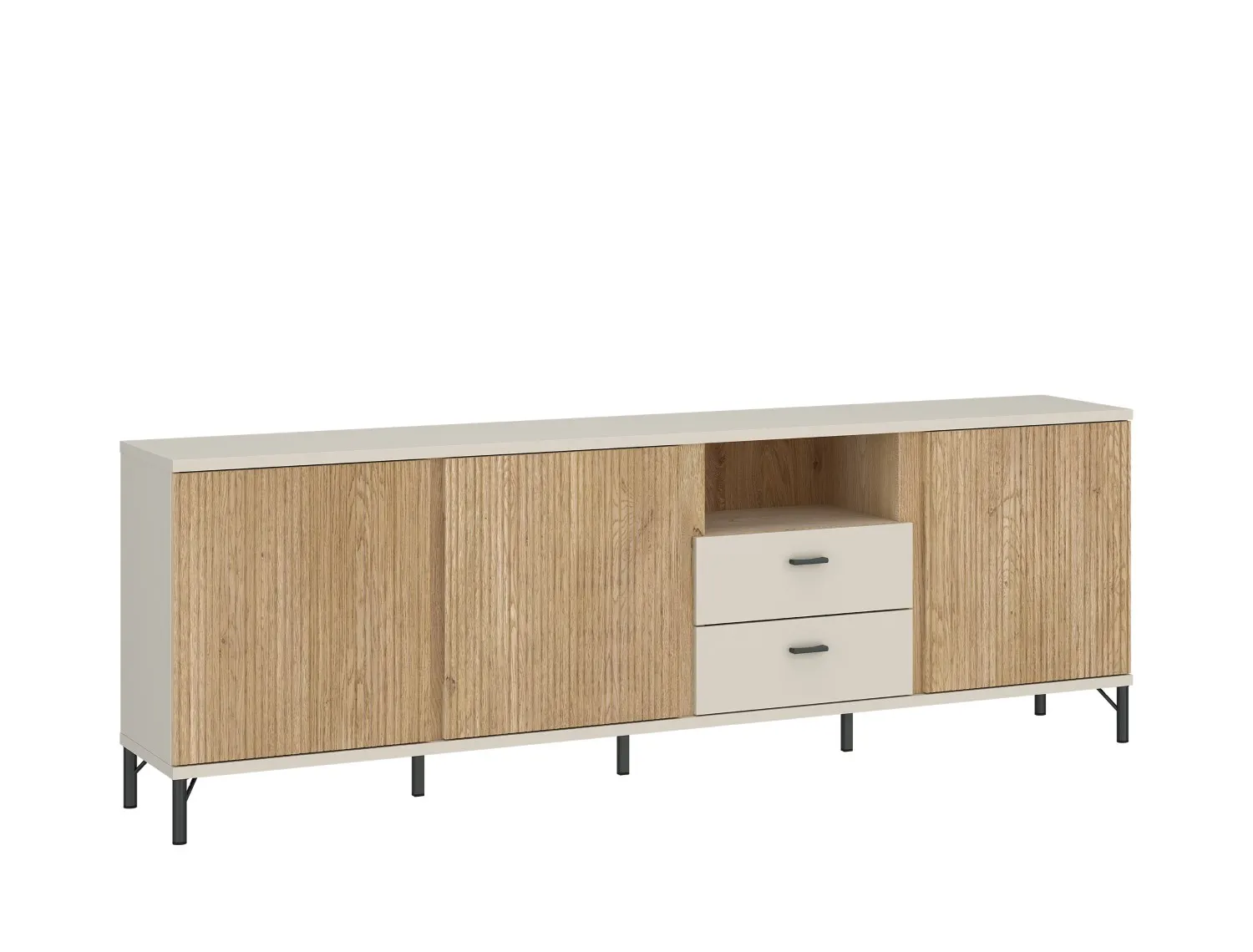Komoda RTV 3-drzwiowa z szufladami MOSANO 200 cm kaszmir/dąb cremona