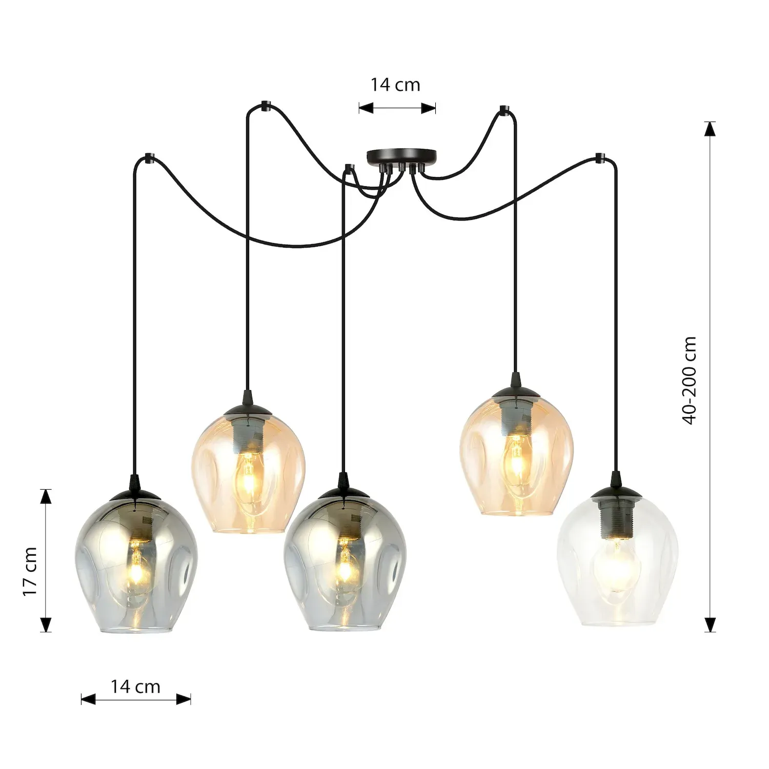Lampa wisząca pająk LEVEL 5 czarny MIX - 759/5