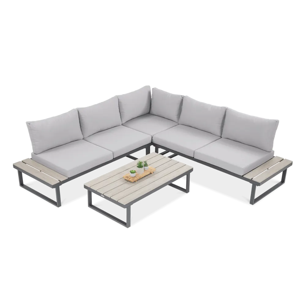 Narożnik ogrodowy modułowy EMERSON ze stolikiem jasnoszary