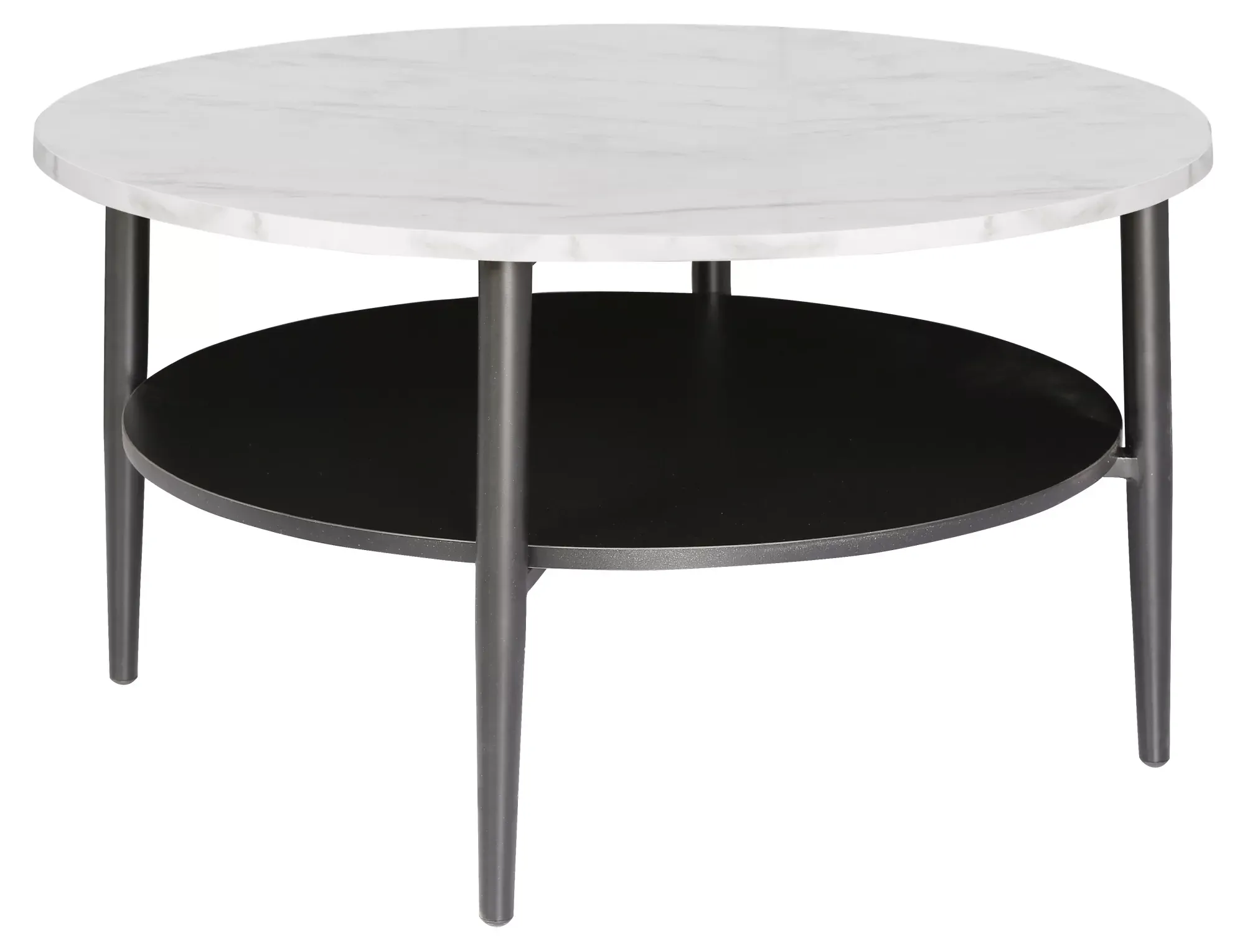 Stolik kawowy z półką ELLA A 80 cm biały efekt marmuru/czarne nogi Stolik kawowy z półką ELLA A 80 cm biały efekt marmuru/czarne nogi