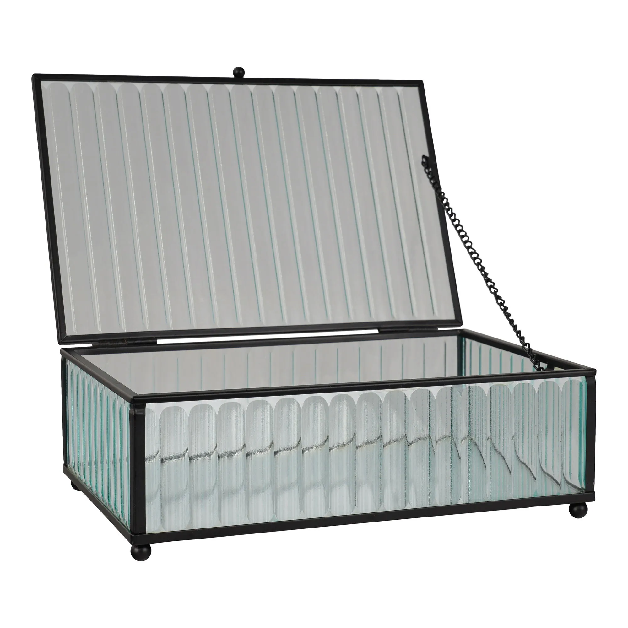 Pudełko do przechowywania SANTORINI szkło metal 20x13x7 cm czarny transparentny Łóżeczko, Meble, Łóżko dziecięce, Pudełko