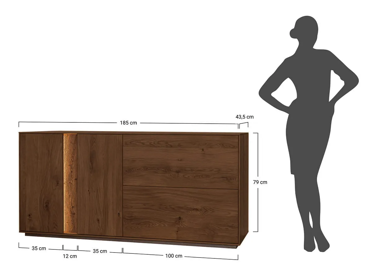 Komoda dębowa COLLODI szeroka 4-drzwiowa z oświetleniem 185 cm - tabacco - ZICOL05T