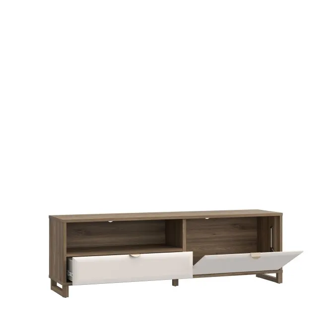 Szafka RTV MAREDA P z szufladą i klapą - dąb valencia, piaskowy - MAQT121R-M966