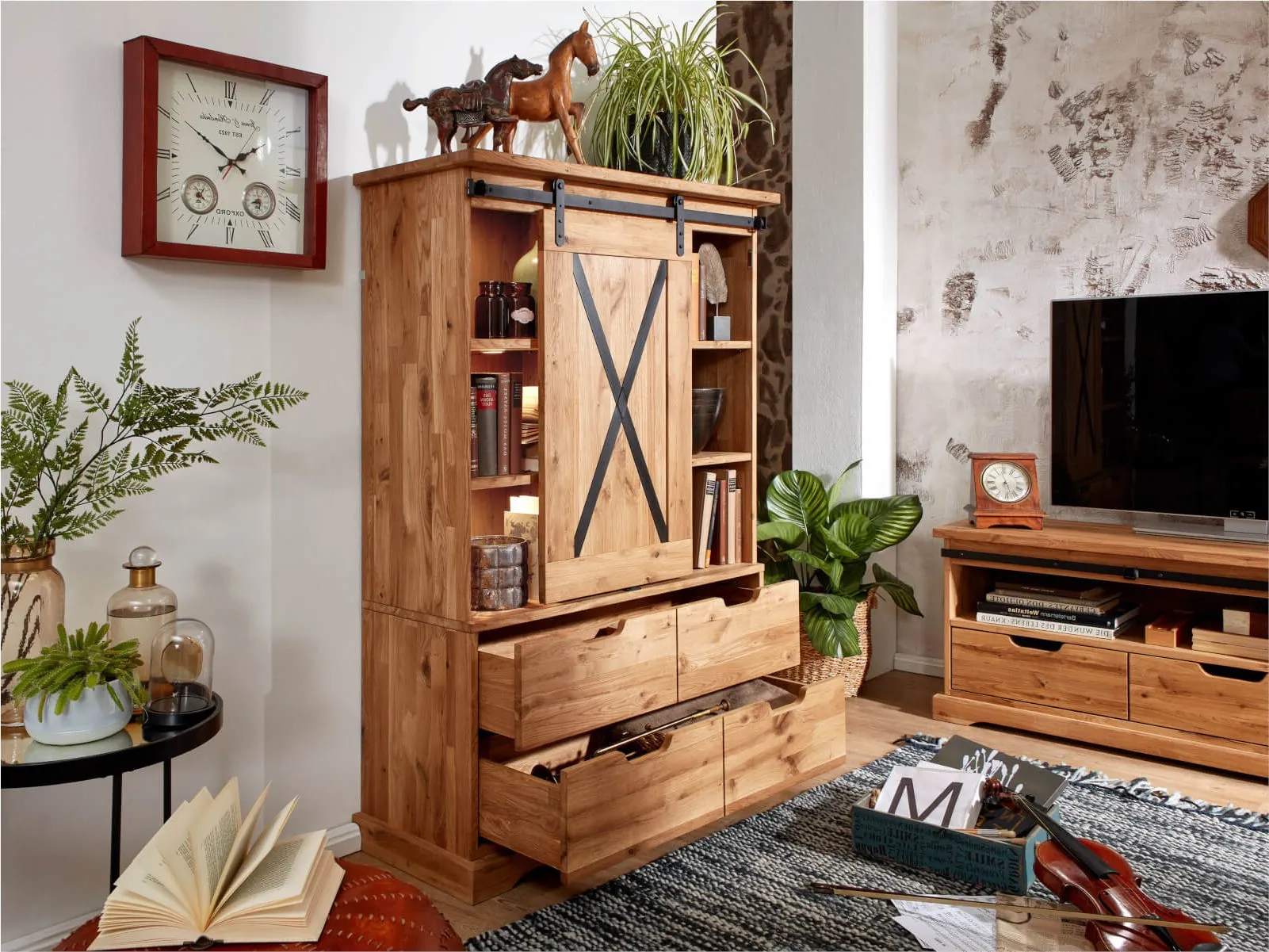 Witryna dębowa TIDY 102x152 z 4 szufladami, dąb olejowany - GK_1034240101