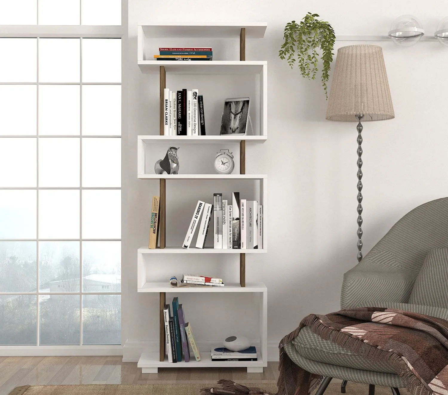 Regał niski otwarty BLOK 60x163 cm biały orzech - ASI_745DCD3606