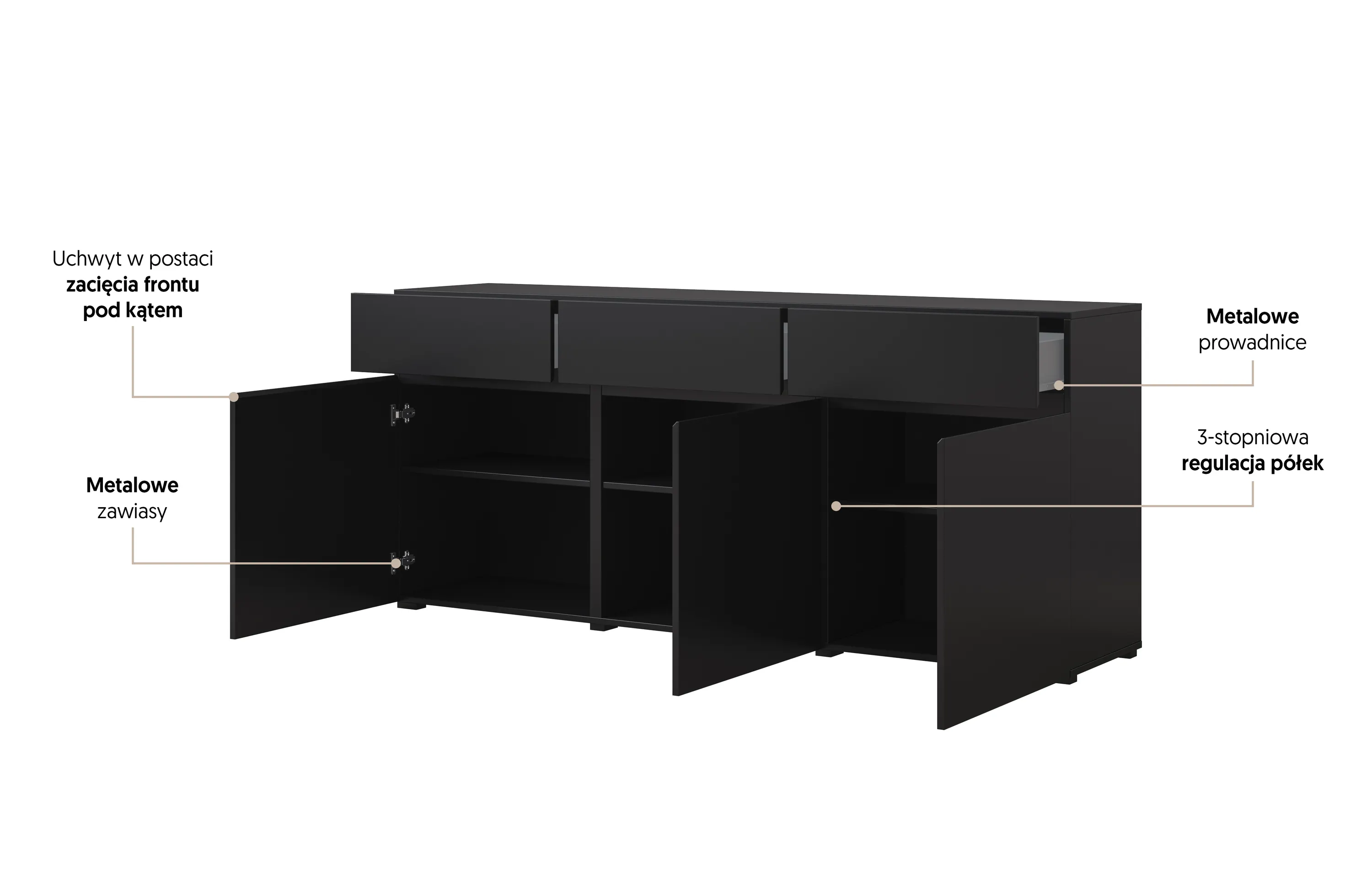 Komoda 3-drzwiowa z 3 szufladami CROSS 180 cm czarna — zdjęcie 8
