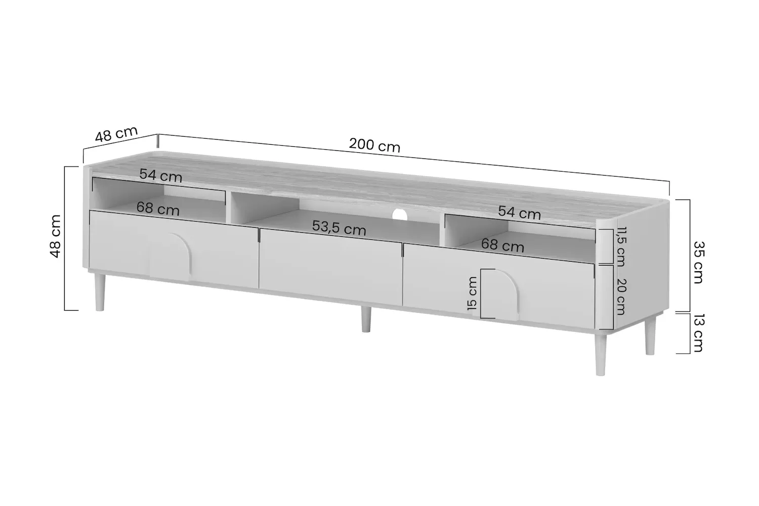 Szafka RTV z klapą i 2 szufladami AMILIO 200 - eukaliptus dąb baltic dune uchwyty dąb naturalny nogi eukaliptus - B_169229