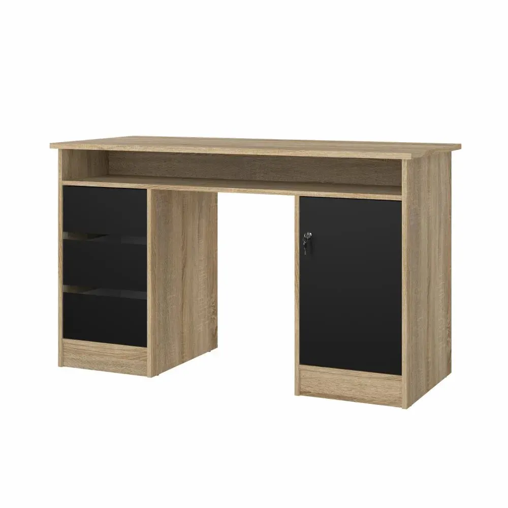 Biurko z szafką i szufladami FUNCTION PLUS 126cm dąb/czarny