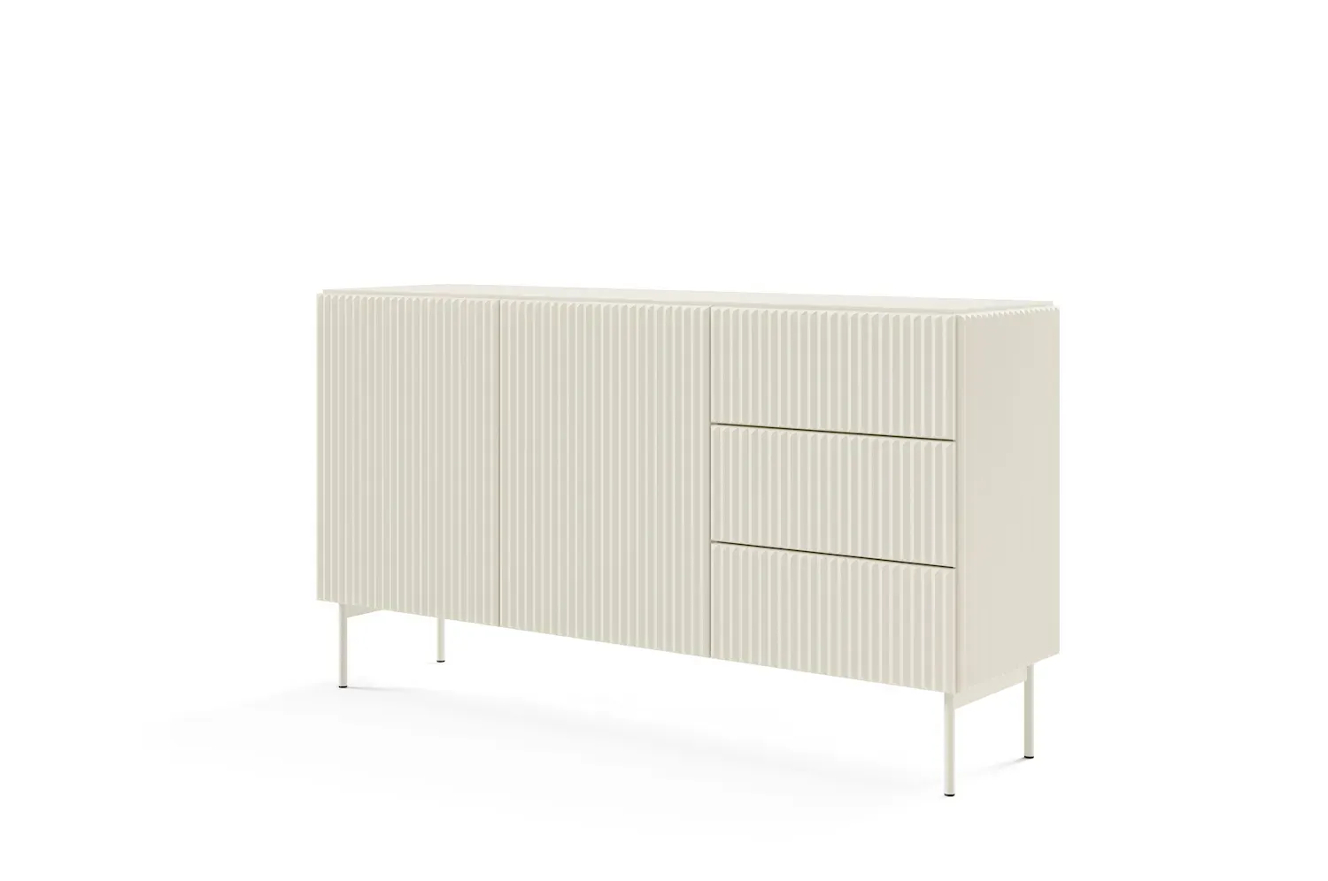 Komoda 2-drzwiowa z 3 szufladami MUTI 147 cm ryflowany front kaszmir