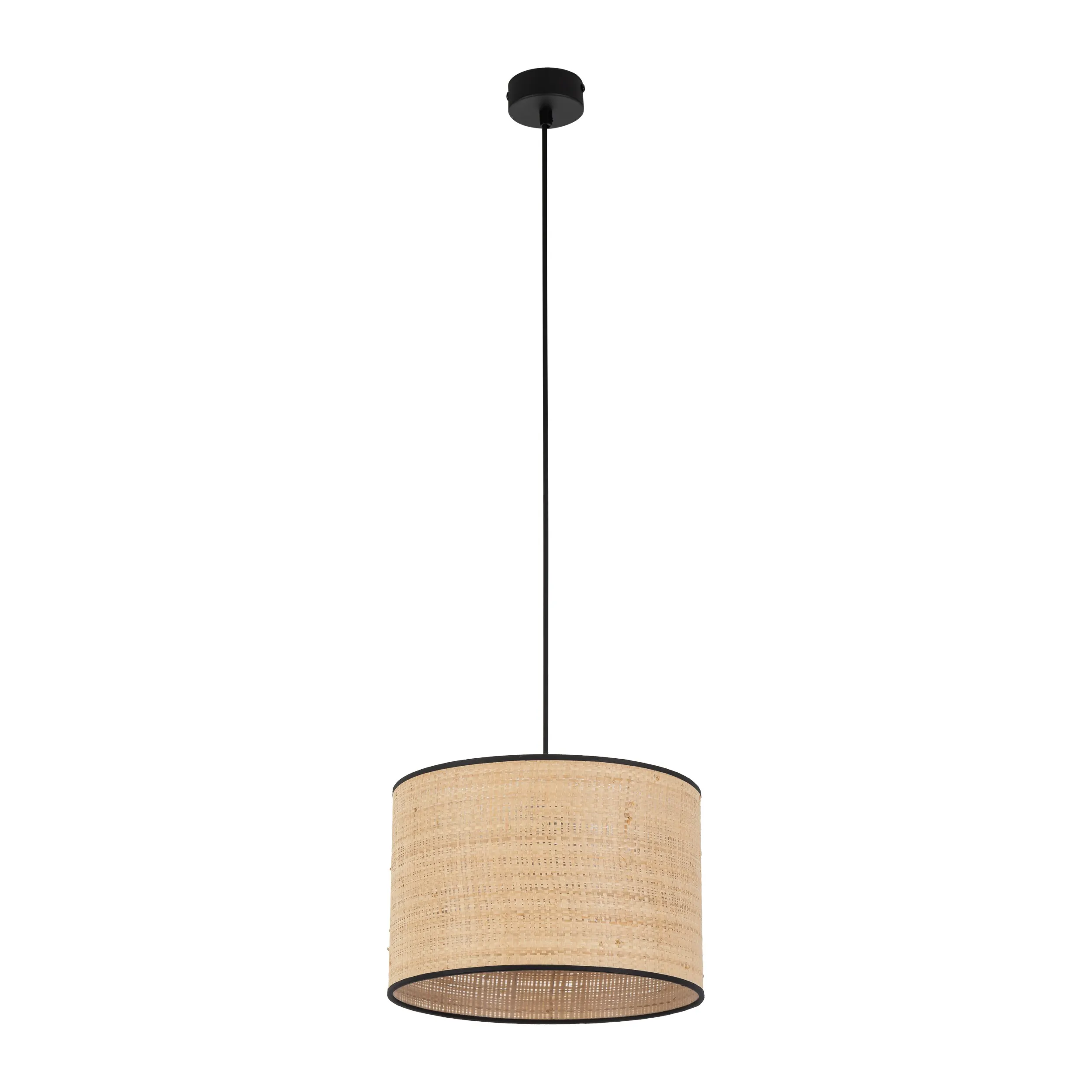 Lampa wisząca LIBERIA czarna beżowy okrągły klosz z plecionki 160x30cm