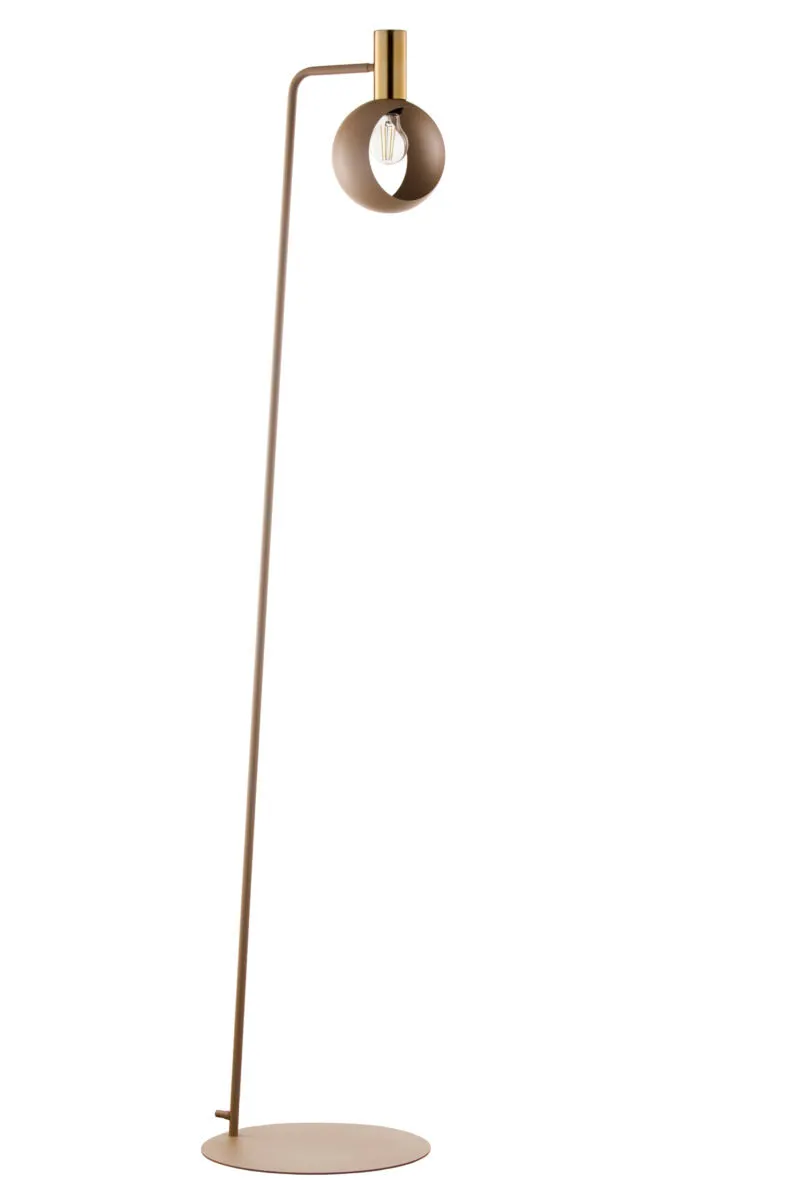 lampa podłogowa, lampa stojąca, metalowa lampa, konstrukcja minimalistyczna, kolor brązowy