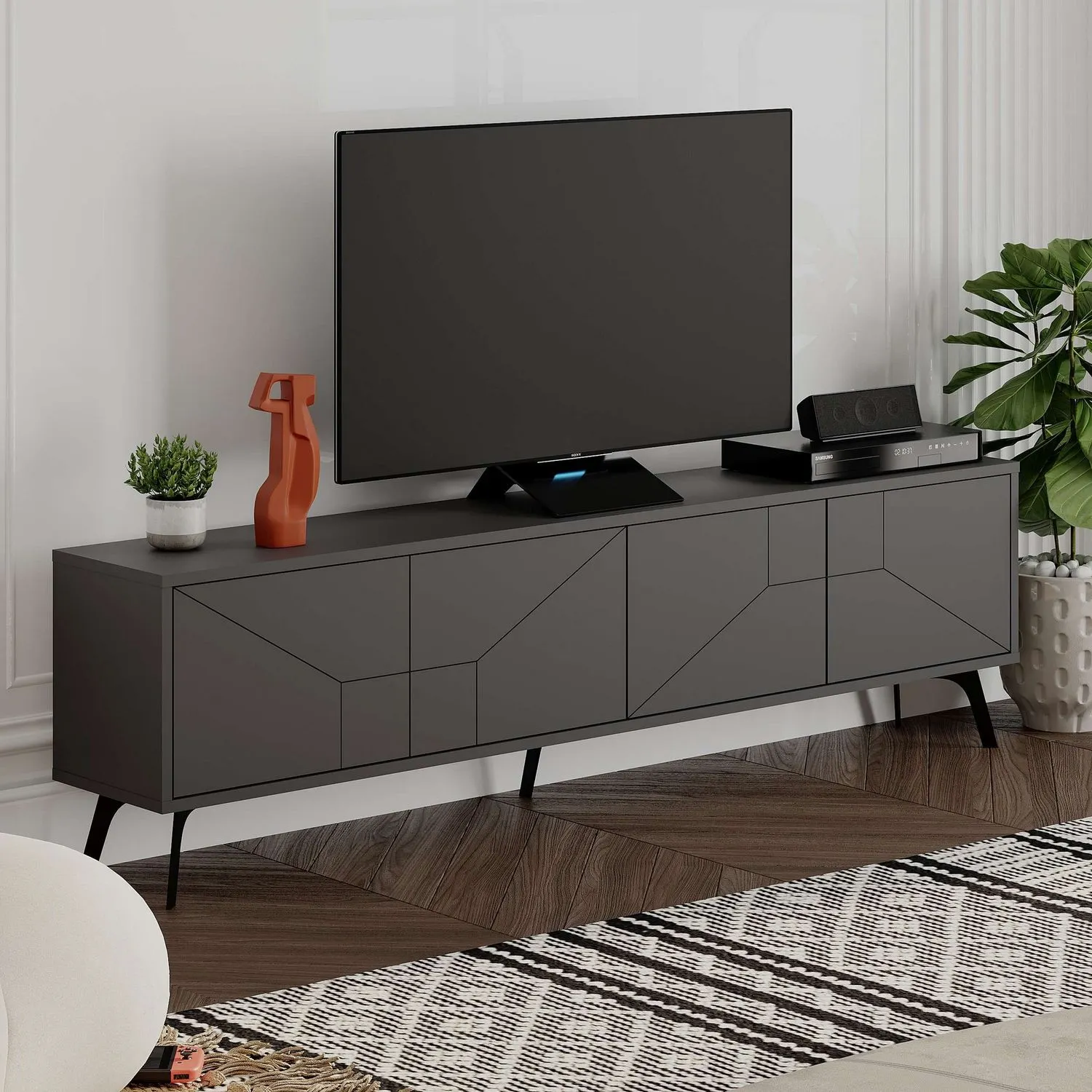 Szafka RTV 4-drzwiowa DUNE 180 cm antracytowa