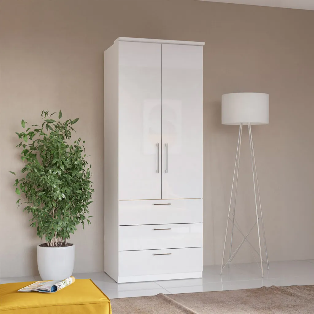 Szafa 2-drzwiowa z 3 szufladami OPTIMA 80cm biały połysk - 2497KL68