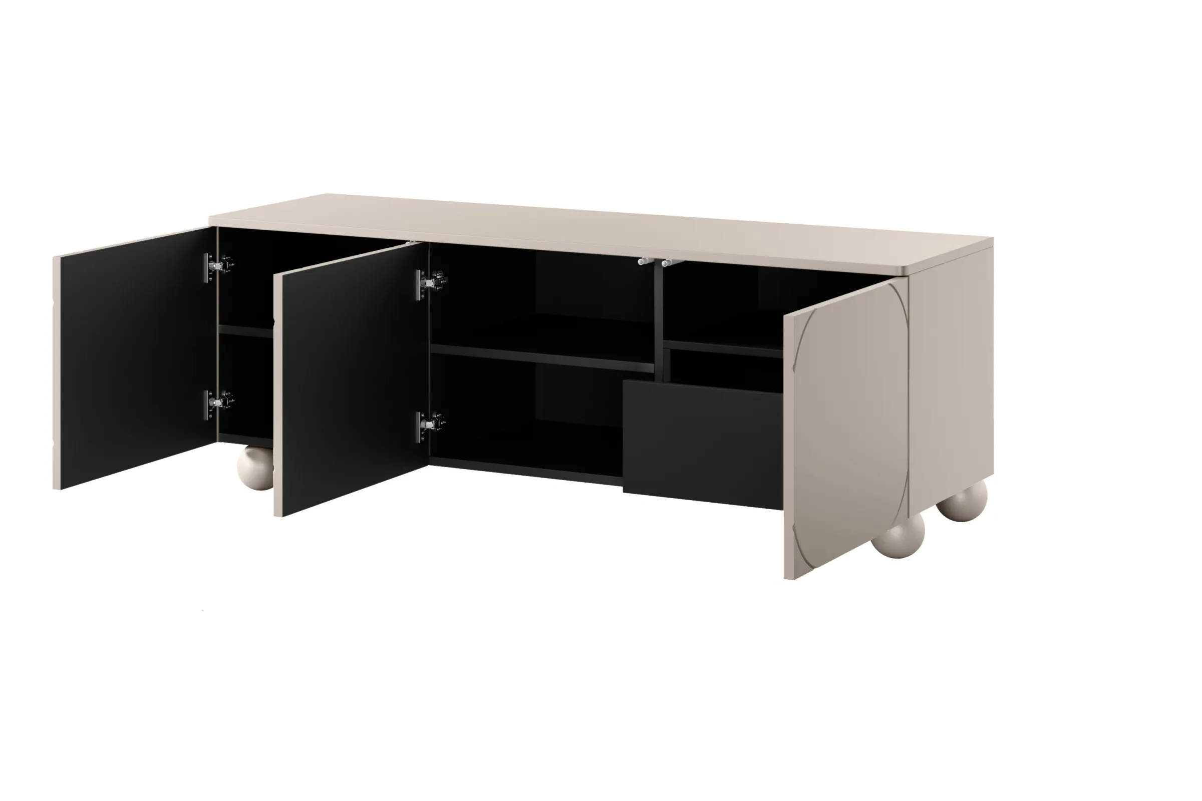 Szafka RTV 3-drzwiowa z 1 szufladą SONATIA 150cm cashmere nogi kule — zdjęcie 4