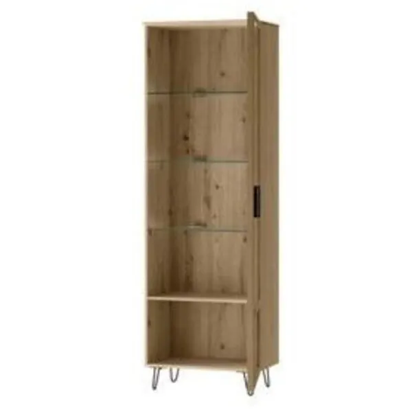 Witryna LIMBO 11 jednodrzwiowa z drewna dębowego z oświetleniem dąb naturalny 200x65x42cm - TH-100-1586