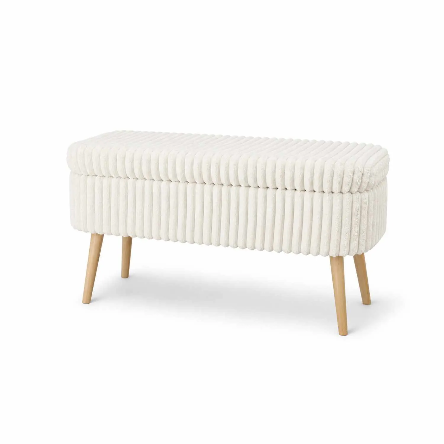 image futon, pufa, tkanina pleciona, drewniane nóżki, biała