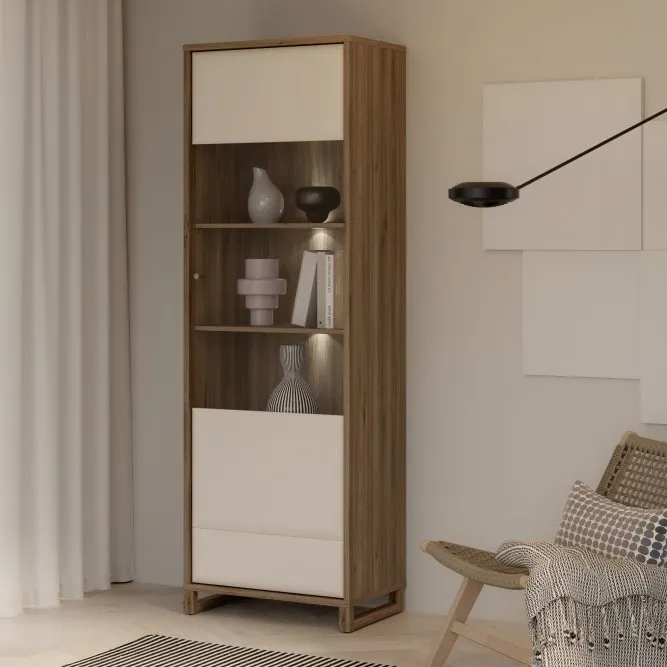 Witryna szklana 1-drzwiowa MAREDA lewa/prawa dąb valencia - piaskowy - MAQV711-M966