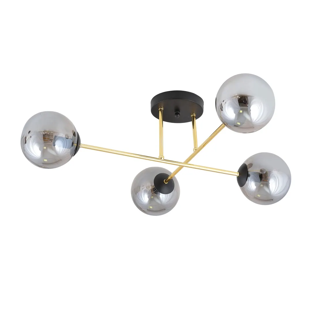 image lampa sufitowa, kula szklana, metalowy żyrandol, ciemny metal, czarne kule