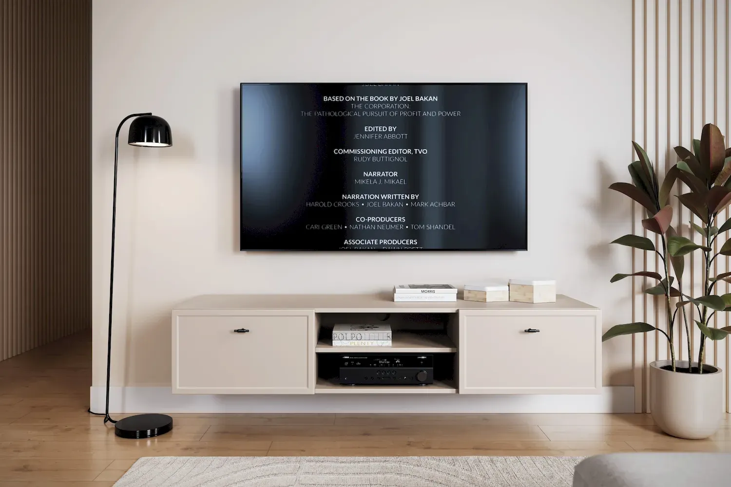 Szafka RTV wisząca z 2 szufladami LORINI 150 - cashmere uchwyt T-bar czarny - B_166822