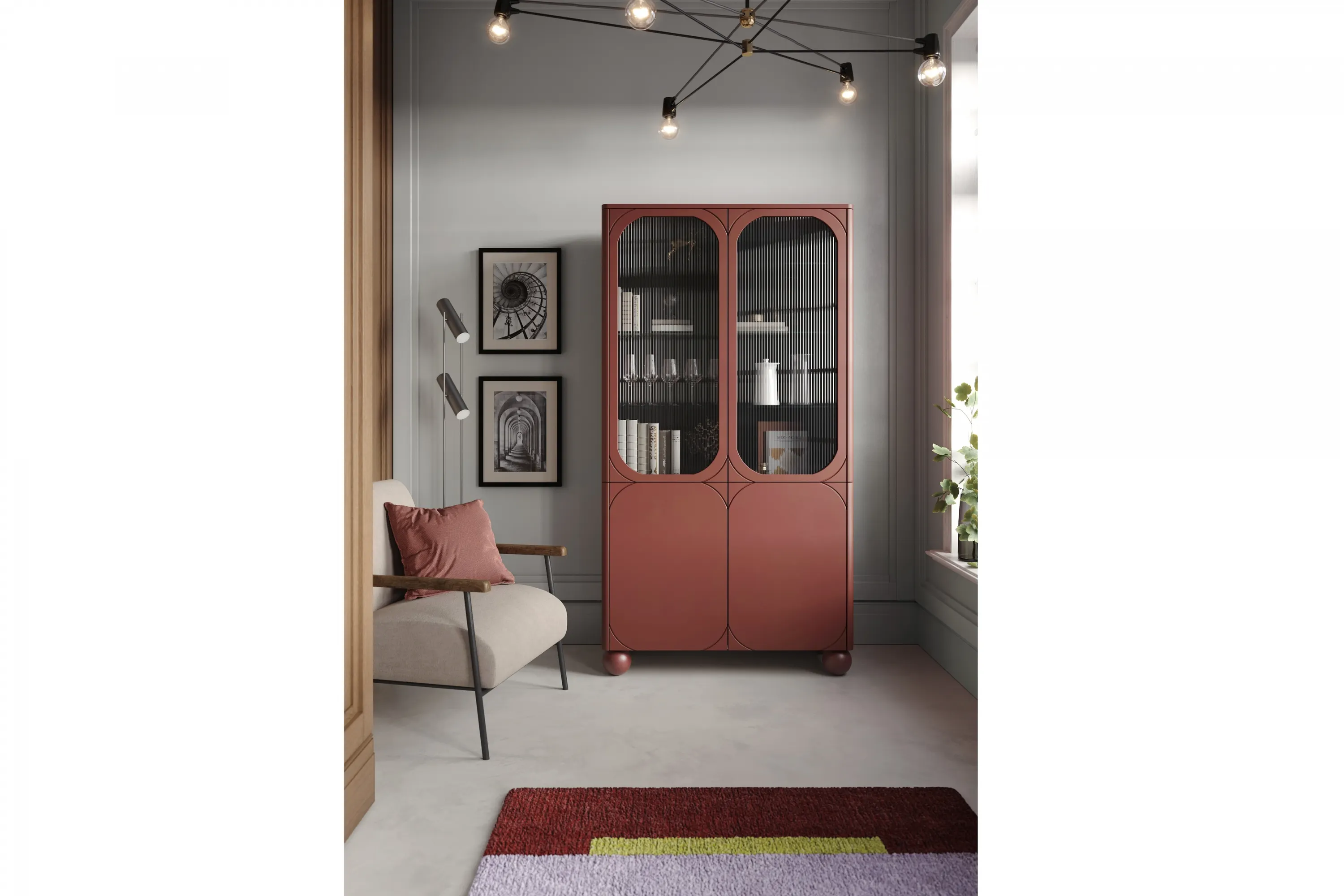 Witryna 4-drzwiowa SONATIA 100cm burgund nogi kule - B_157307