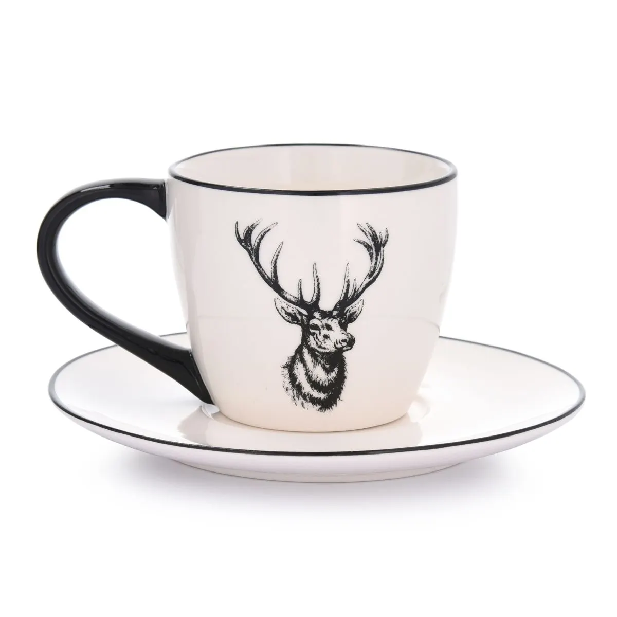 Filiżanka ze spodkiem Jeleń DUKA HORN 200 ml biały czarny