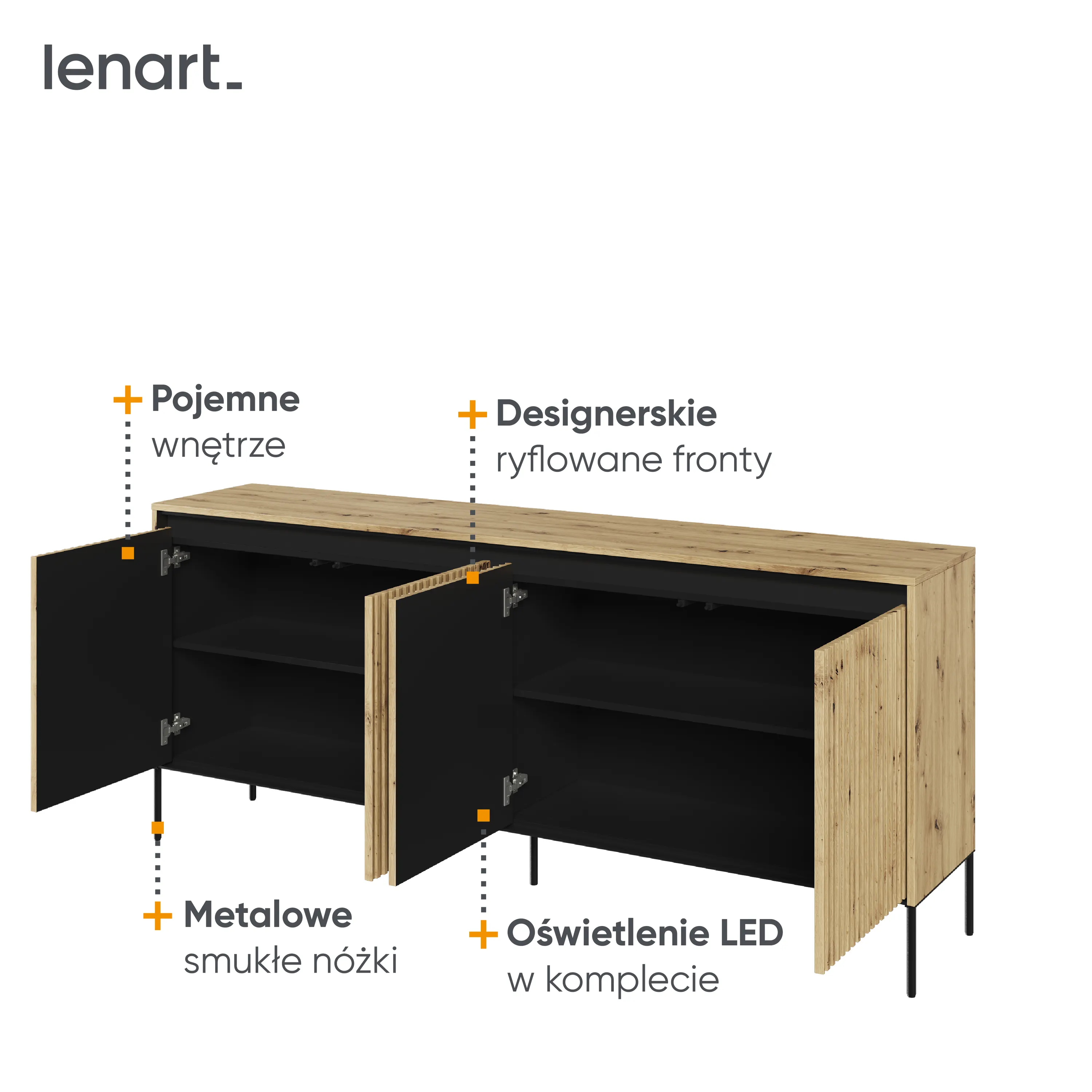 Komoda z oświetleniem TREND TR-04 4D 193cm dąb artisan/czarny - TR4DAC-V2