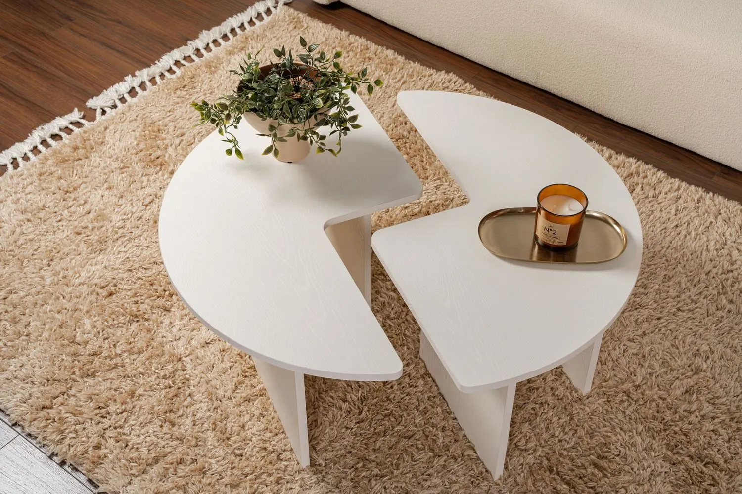 Stolik kawowy drewniany okrągły 2-elementowy MOIRA 90 cm biały - ASI_241NRD1404