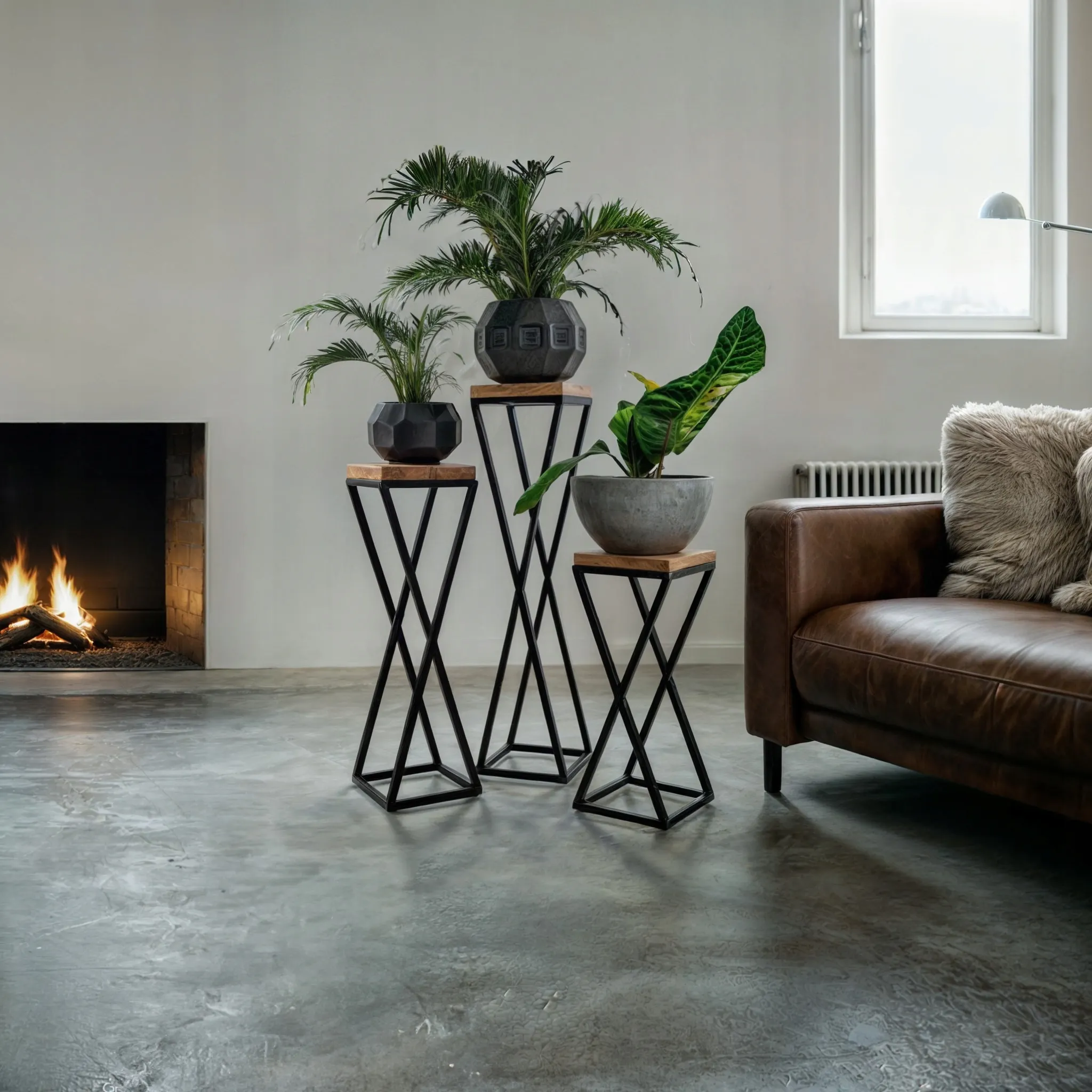 Kwietnik stojący VICHY S metal drewno olejowane czarny naturalny - LD_TZ000222