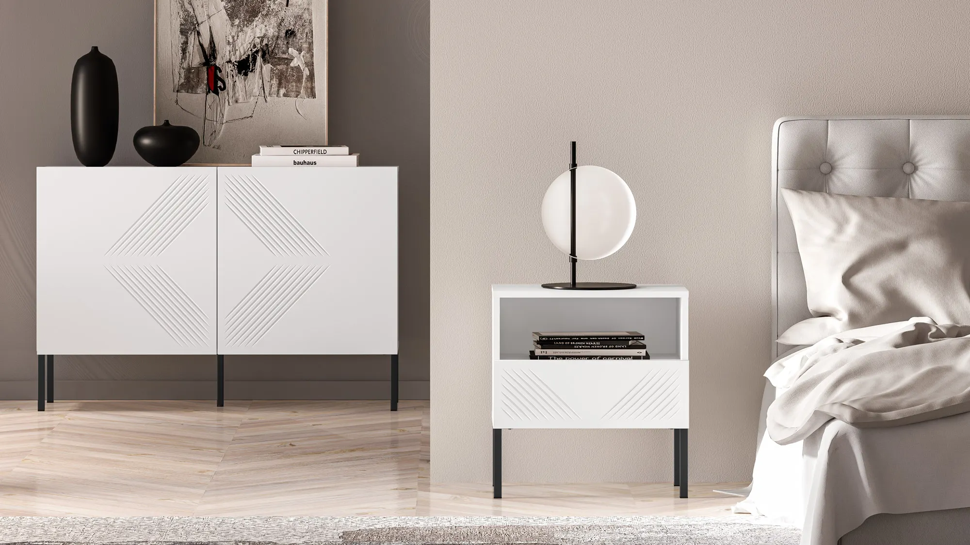 Szafka nocna z szufladą CLEARING 05 biały alpejski, noga-czarny - 1CLEA05-001-02