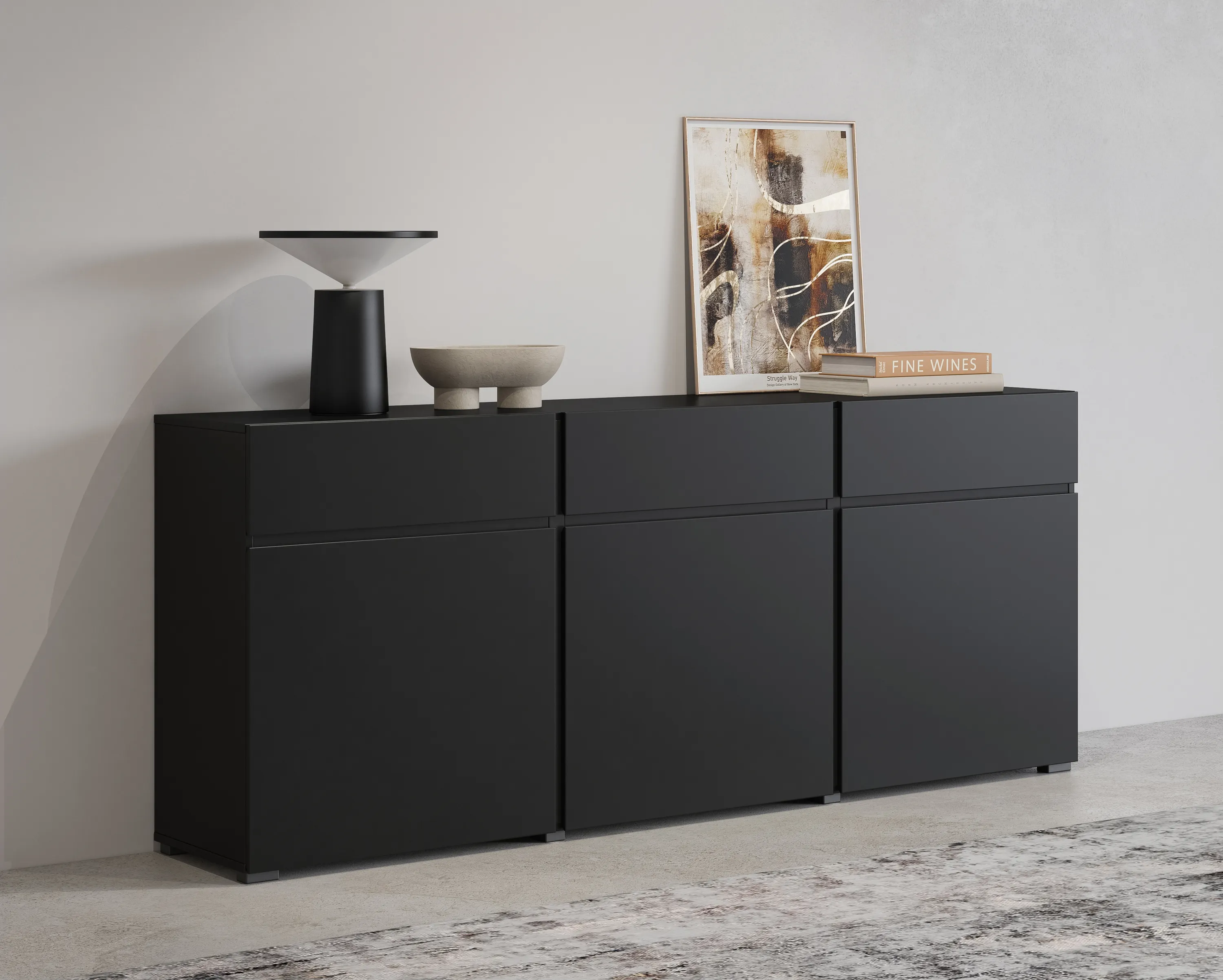 kredens, szafka, meble, czarny, minimalizm