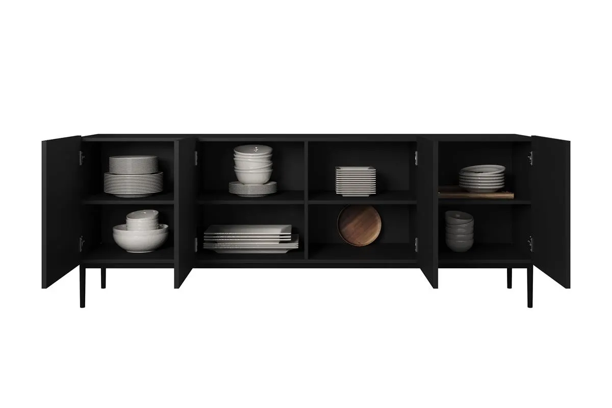 Komoda 4-drzwiowa NICOLE 200 - czarny mat - czarny stelaż - B_52897