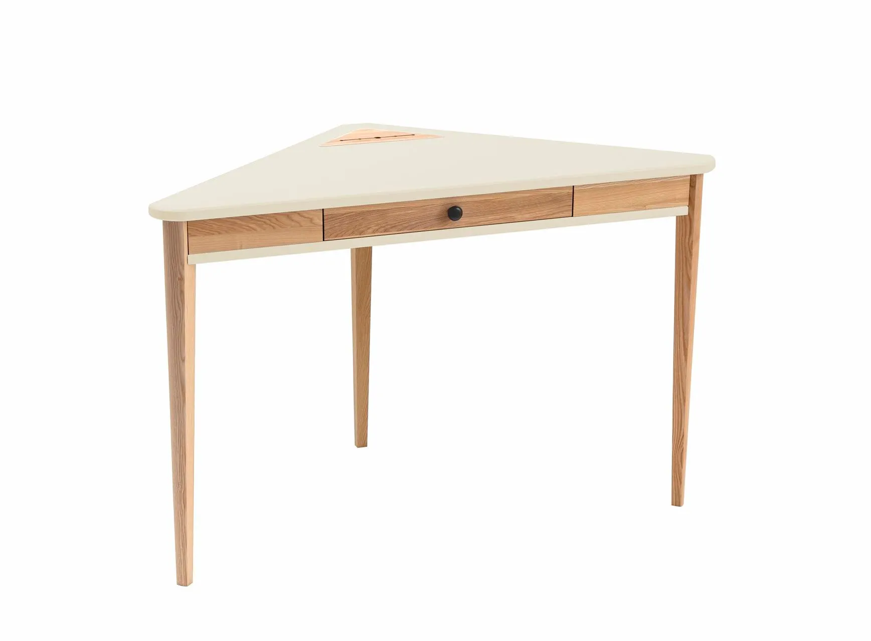 Biurko narożne z szufladą ASHME 114x85 kremowy blat/jesionowe nogi