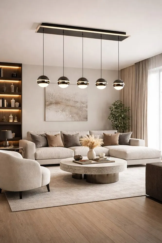 Lampa wisząca prosta BIARRITZ 5 LED czarny chrom — zdjęcie 2