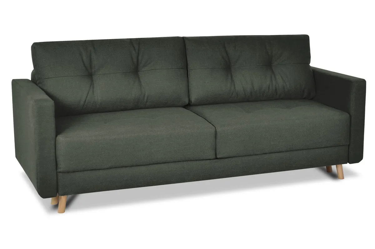 Sofa rozkładana z pojemnikiem SCANDI 218 cm ciemnozielona pikowana